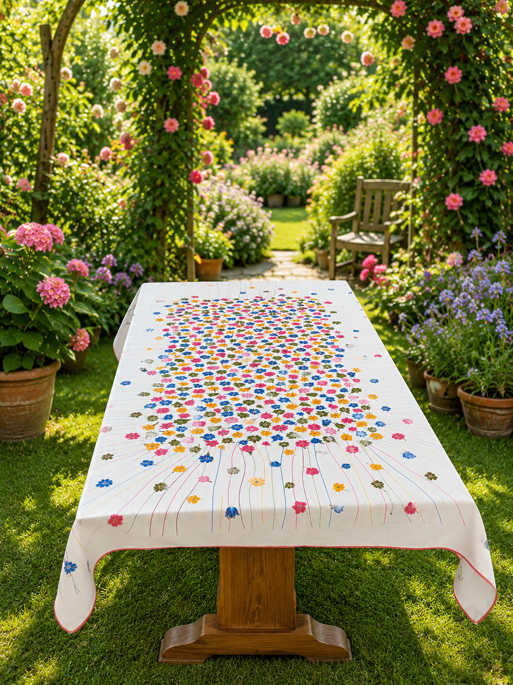 Multi Coloured Printed Floral Table Cloth