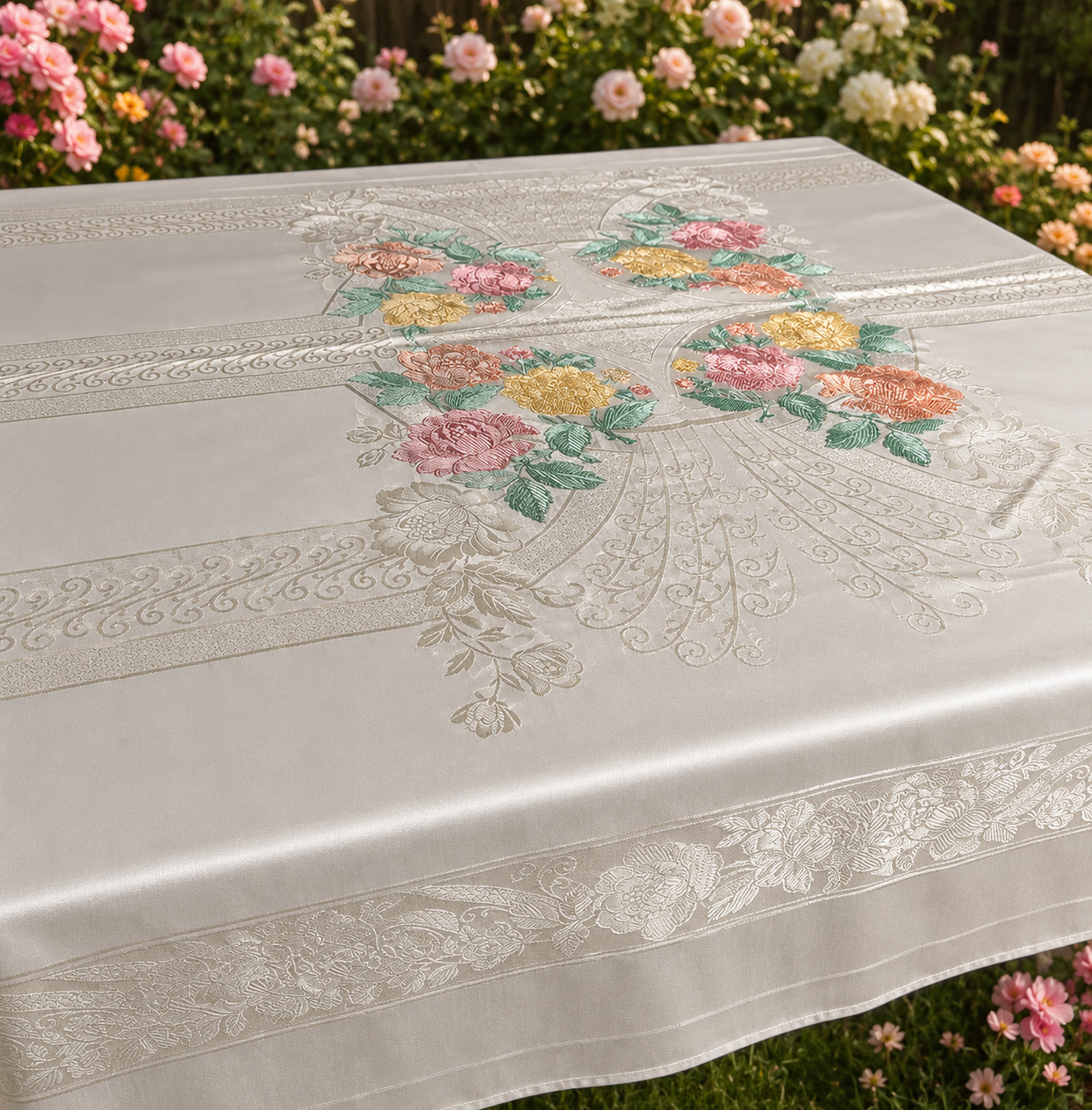 Silk Screen Print Vintage Tablecloth