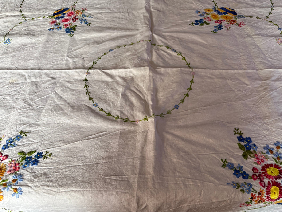 Vintage Tablecloth. Hand Embroidered. Large