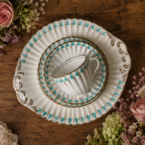 Adderley Turquoise&Gold Hand Painted Cake Plate