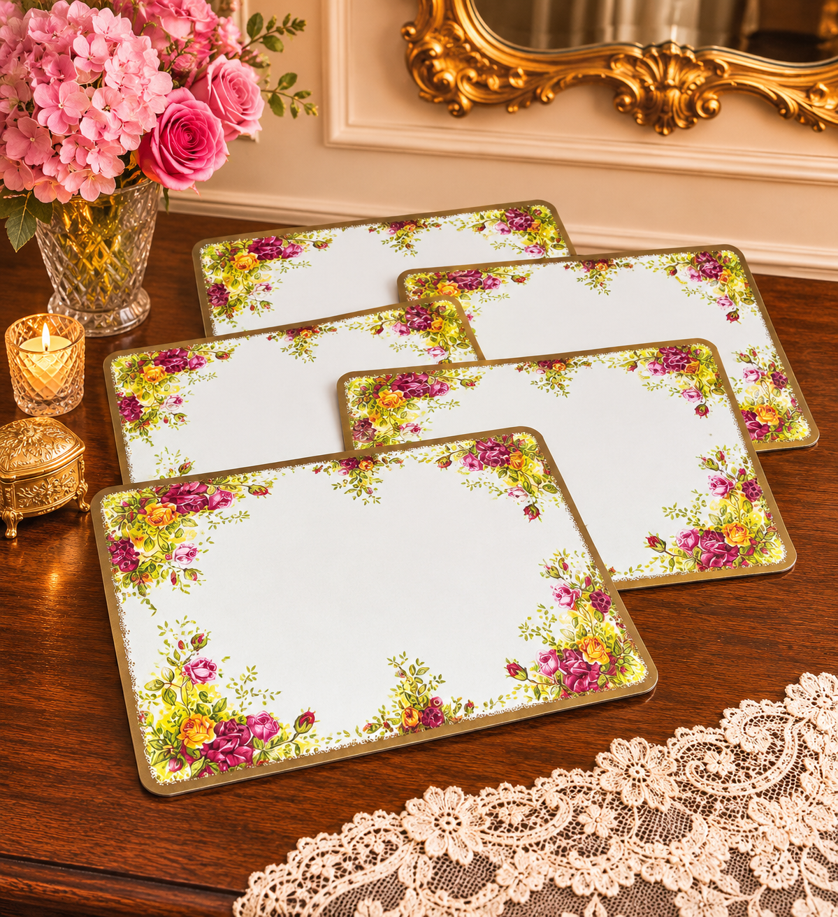 Old Country Roses Inspired Melamine Place Matts Set of 6 By Mallad