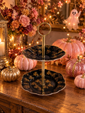 Vintage Black & Gold Floral 2-Tier Cake Stand Set of 5