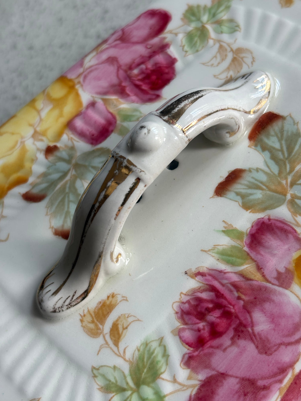 Antique Burton Floral Cheese Dish