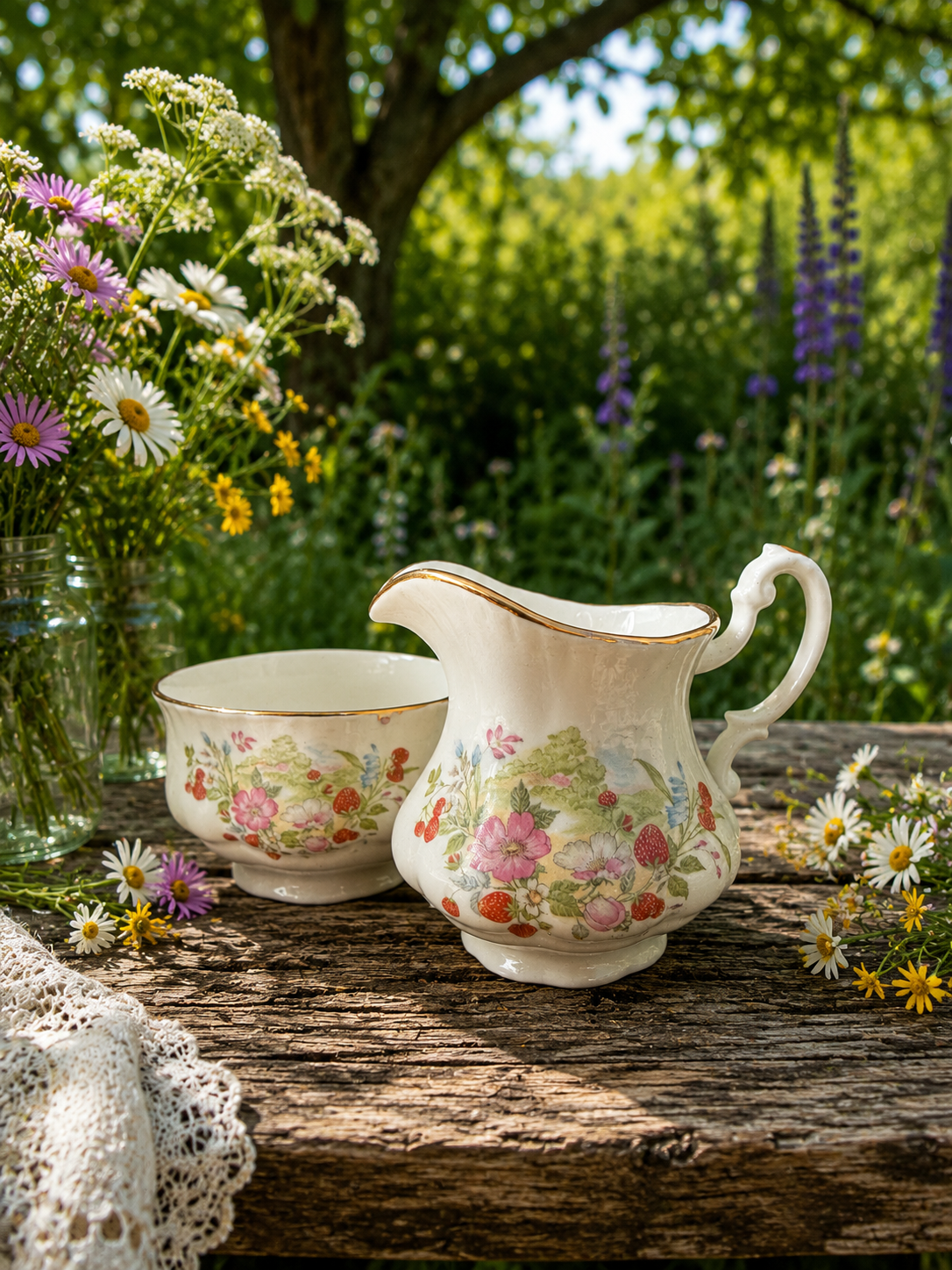 Treasures “Strawberry Fields” Milk Jug & Sugar Bowl
