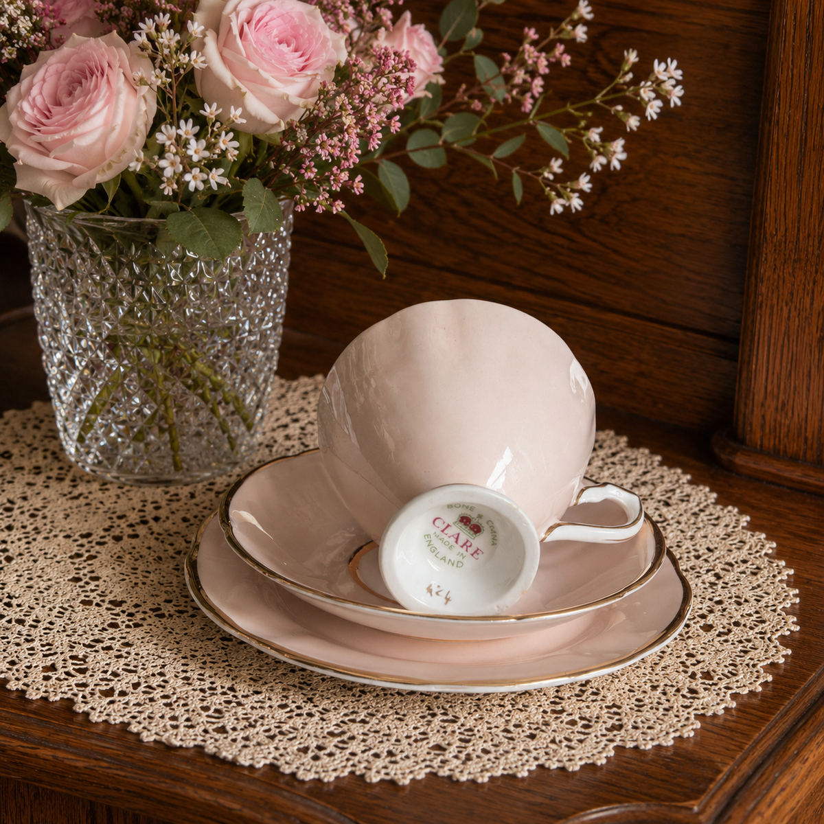 Clare Baby Pink Trio with Roses & Foliage Design