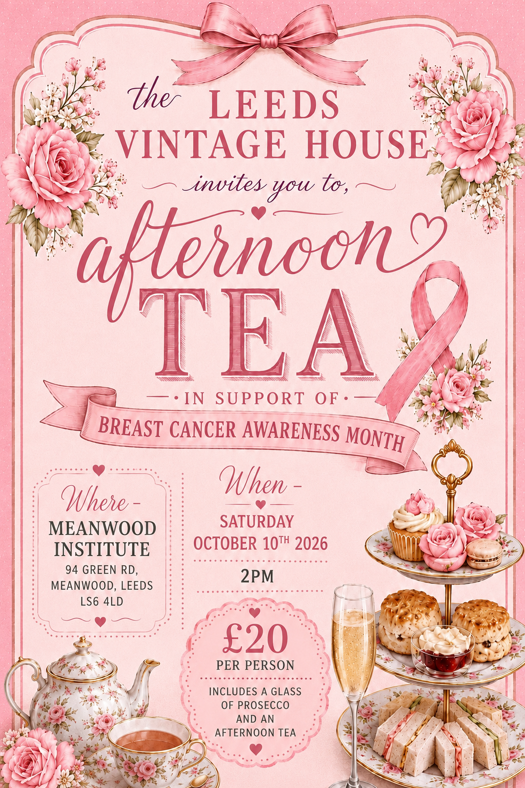 Breast Cancer Awareness Afternoon Tea Ticket - Saturday 10th October - 2pm