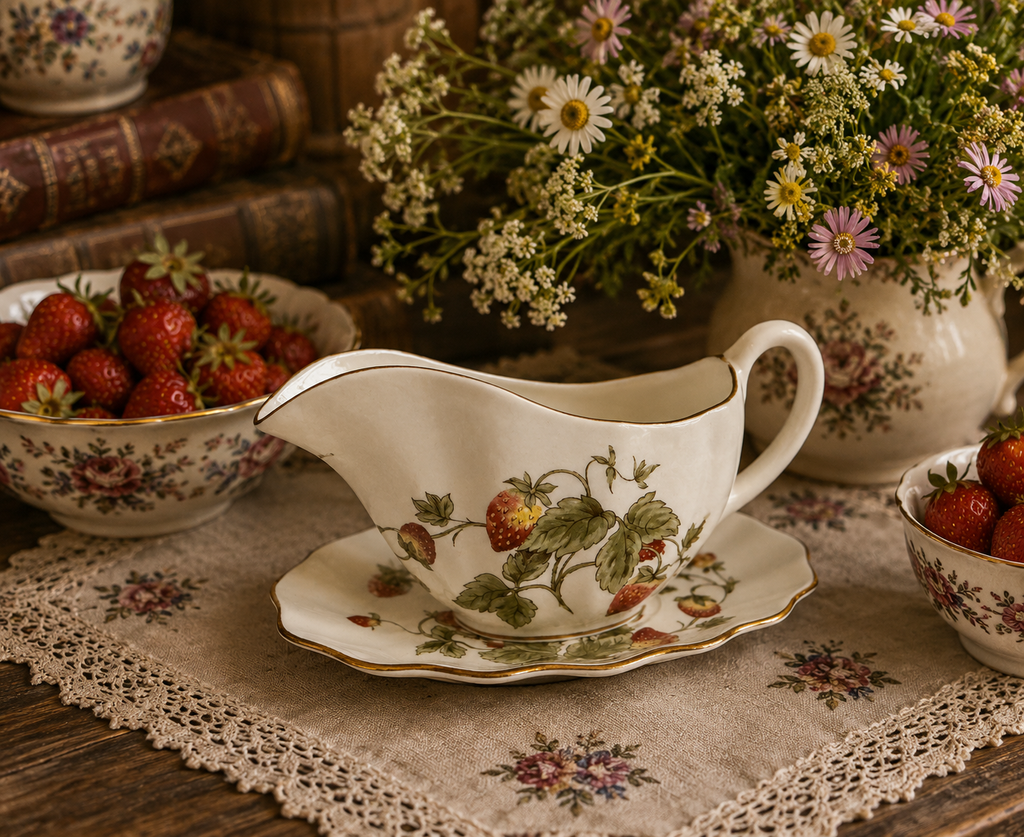 Coalport Strawberry Gravy Jug & Plate