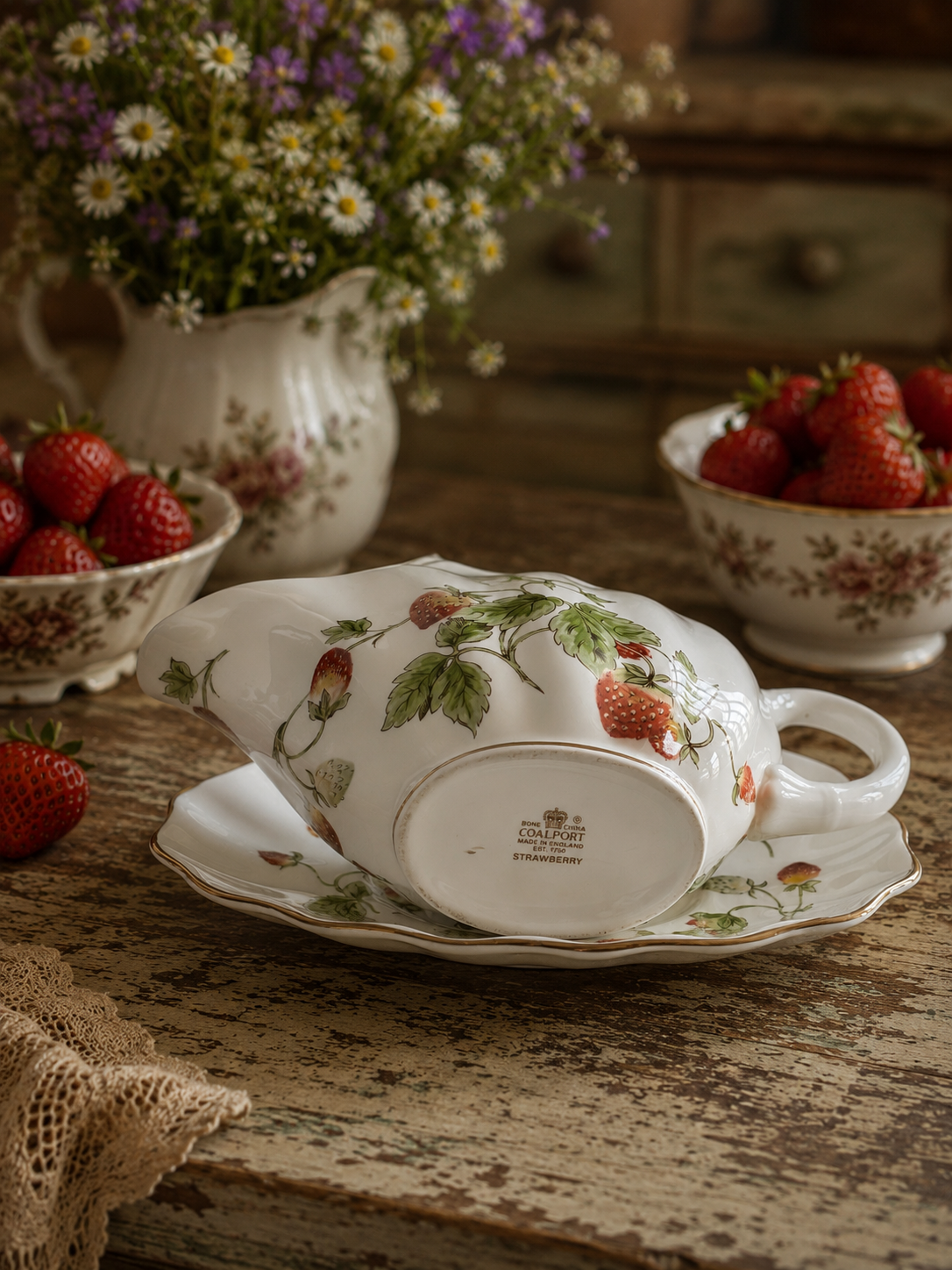 Coalport Strawberry Gravy Jug & Plate