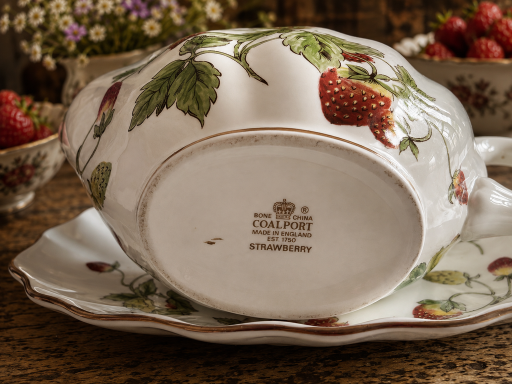Coalport Strawberry Gravy Jug & Plate