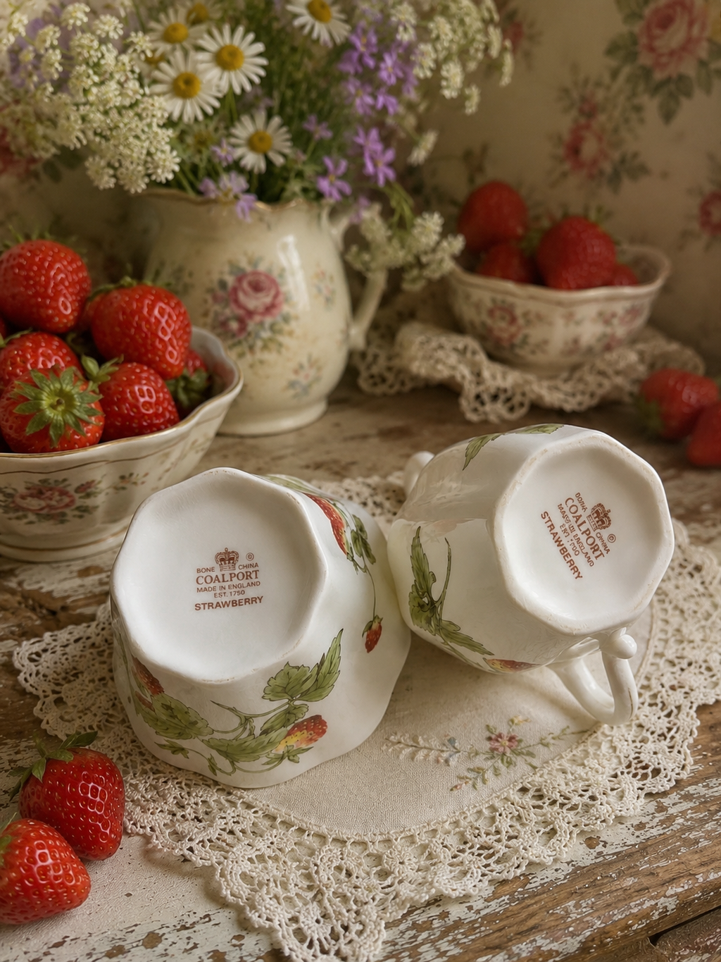 Coalport Strawberry Milk Jug & Sugar Bowl