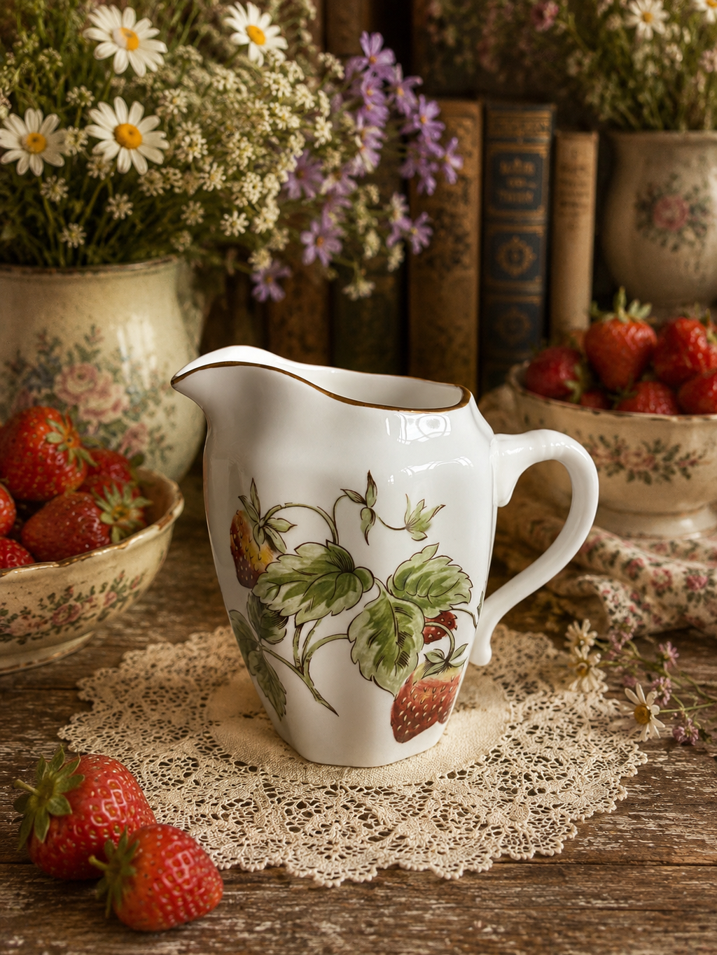 Coalport Strawberry Milk Jug & Sugar Bowl