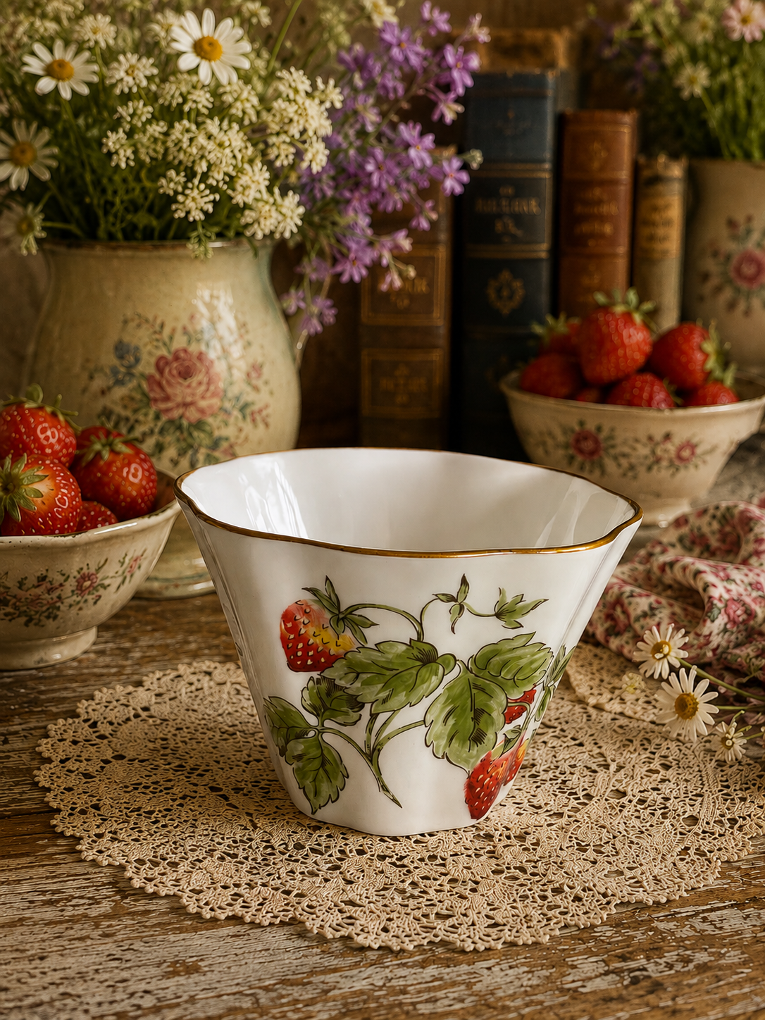 Coalport Strawberry Milk Jug & Sugar Bowl