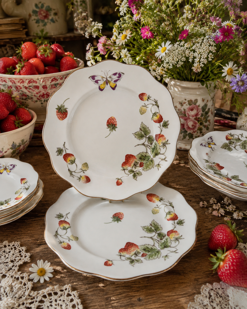 Coalport Strawberry Salad Plate Purple Butterfly