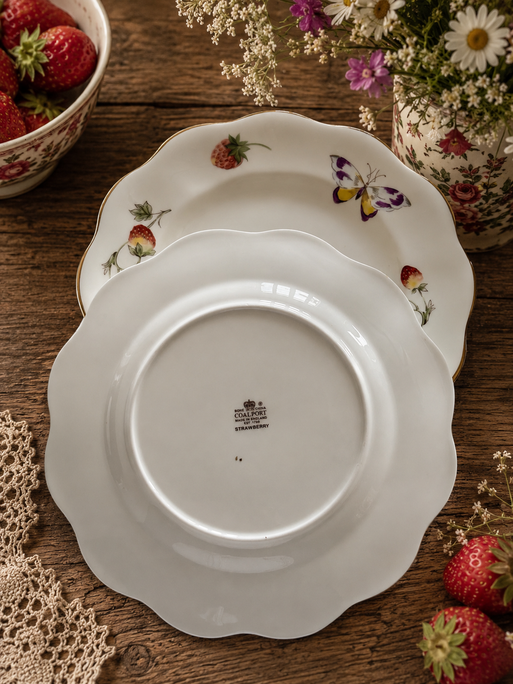 Coalport Strawberry Salad Plate Purple Butterfly