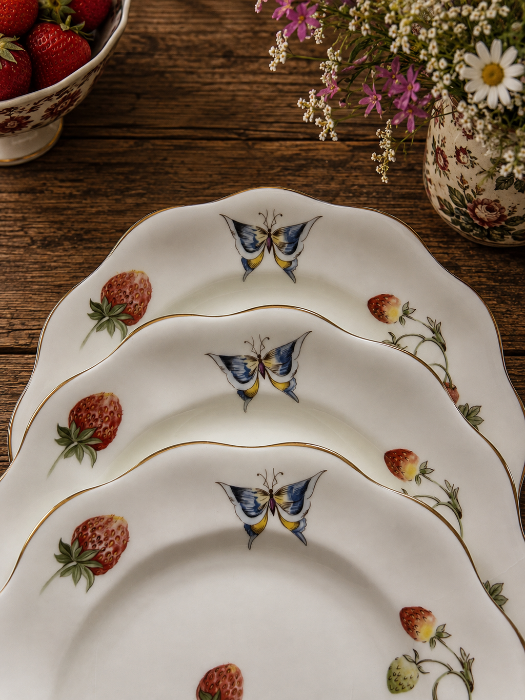 Coalport Strawberry Salad Plate Blue Butterfly