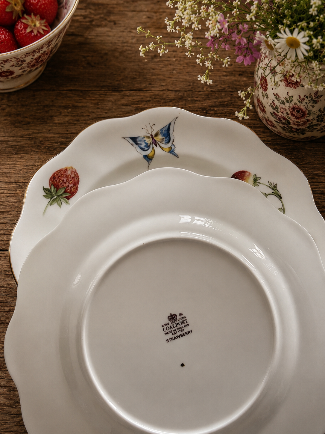 Coalport Strawberry Salad Plate Blue Butterfly