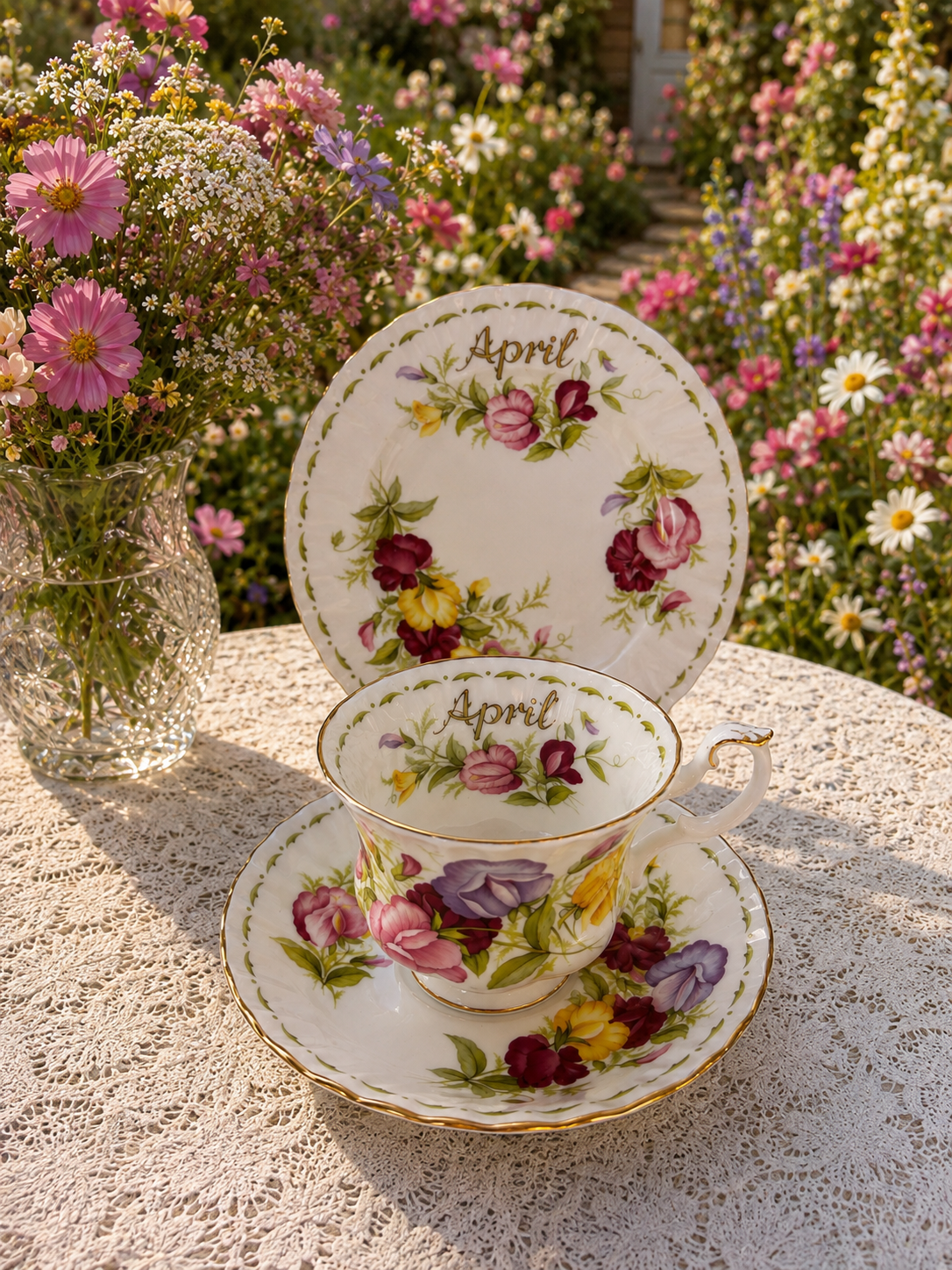 Royal Albert Flower of the Month Series ‘April – Sweet Pea’ Vintage Teacup & Saucer