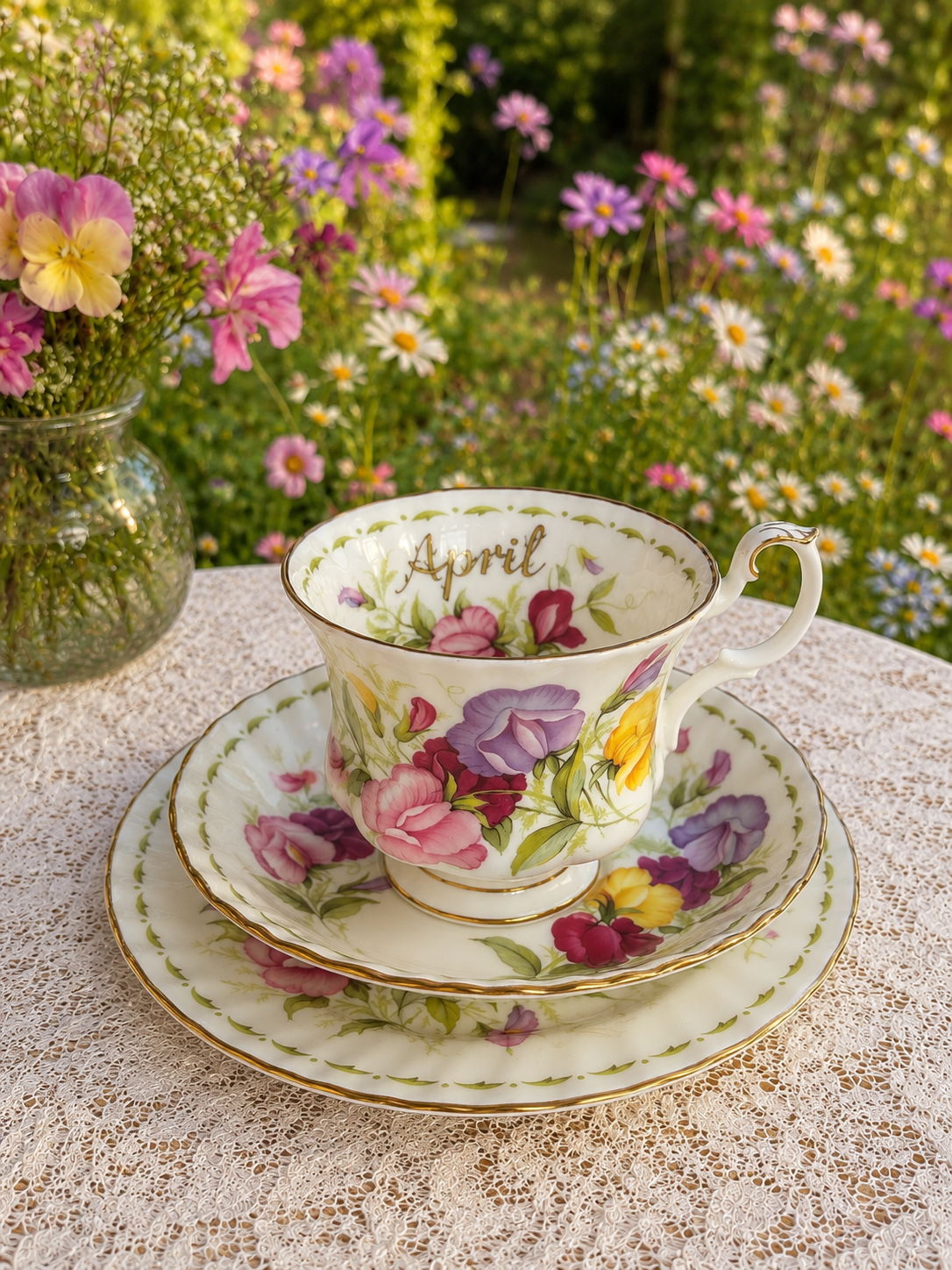 Royal Albert Flower of the Month Series ‘April – Sweet Pea’ Vintage Teacup & Saucer