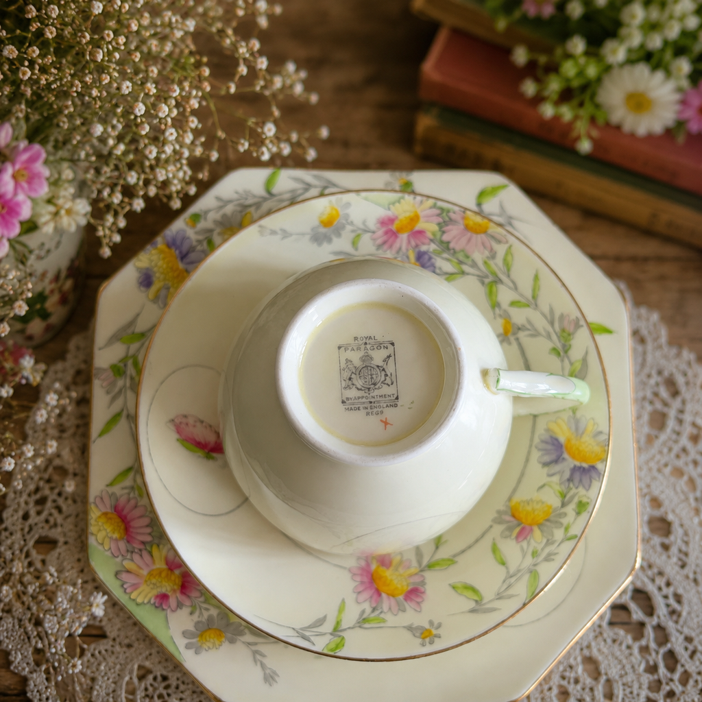 Royal Paragon 1930s Vintage Floral Trio – Rare Royal Appointment Backstamp