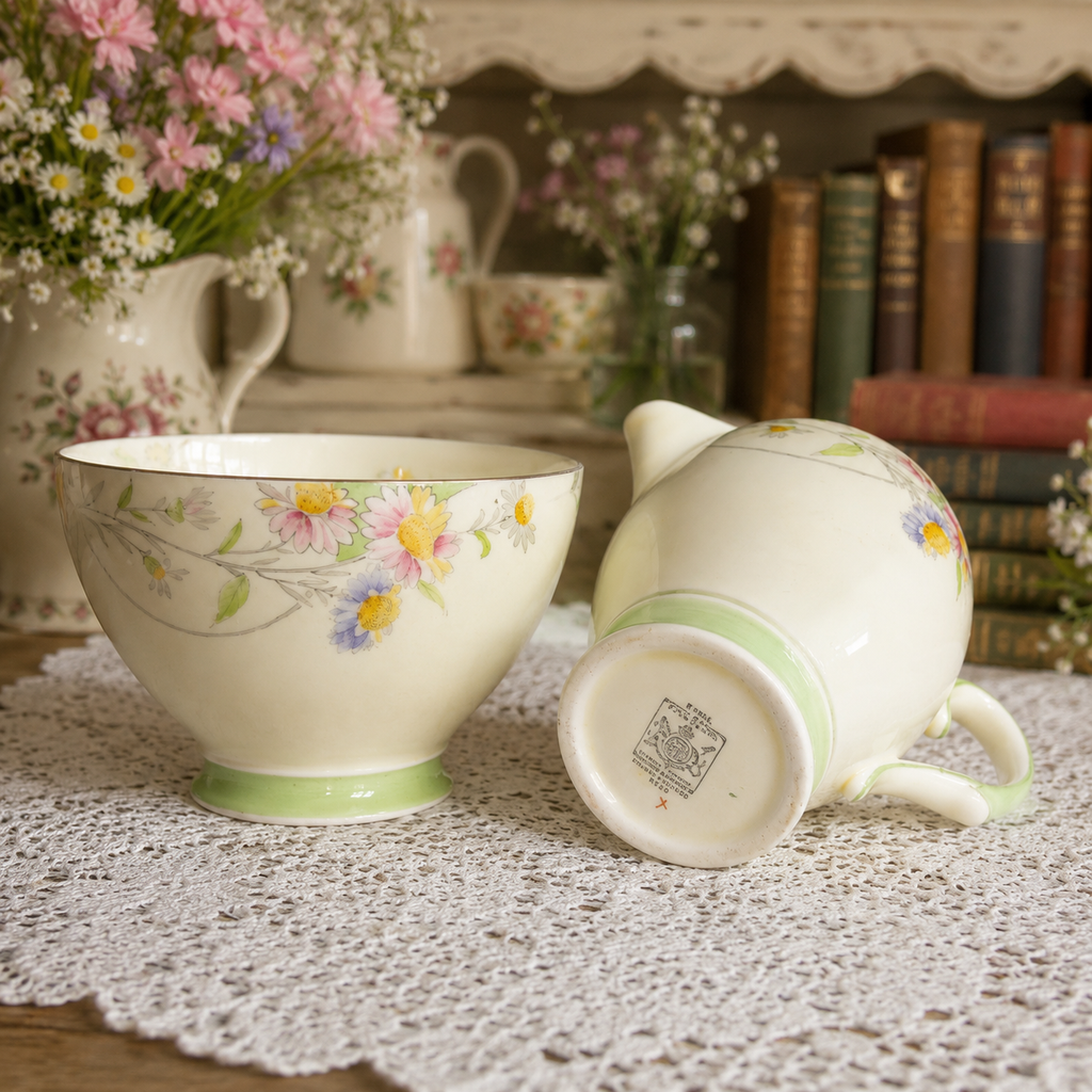 Royal Paragon 1930s Vintage Floral Milk Jug & Sugar Bowl - Rare Royal Appointment Backstamp