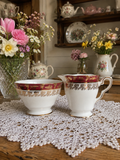 Vintage Royal Stafford Burgundy & Gold Bone China Milk Jug & Sugar Bowl
