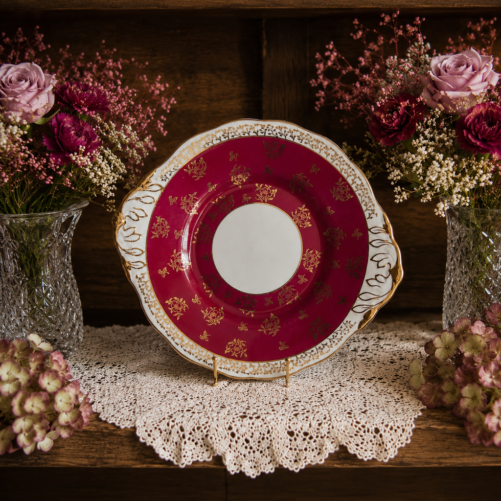 Salisbury Dark Pink & Gold Cake Plate
