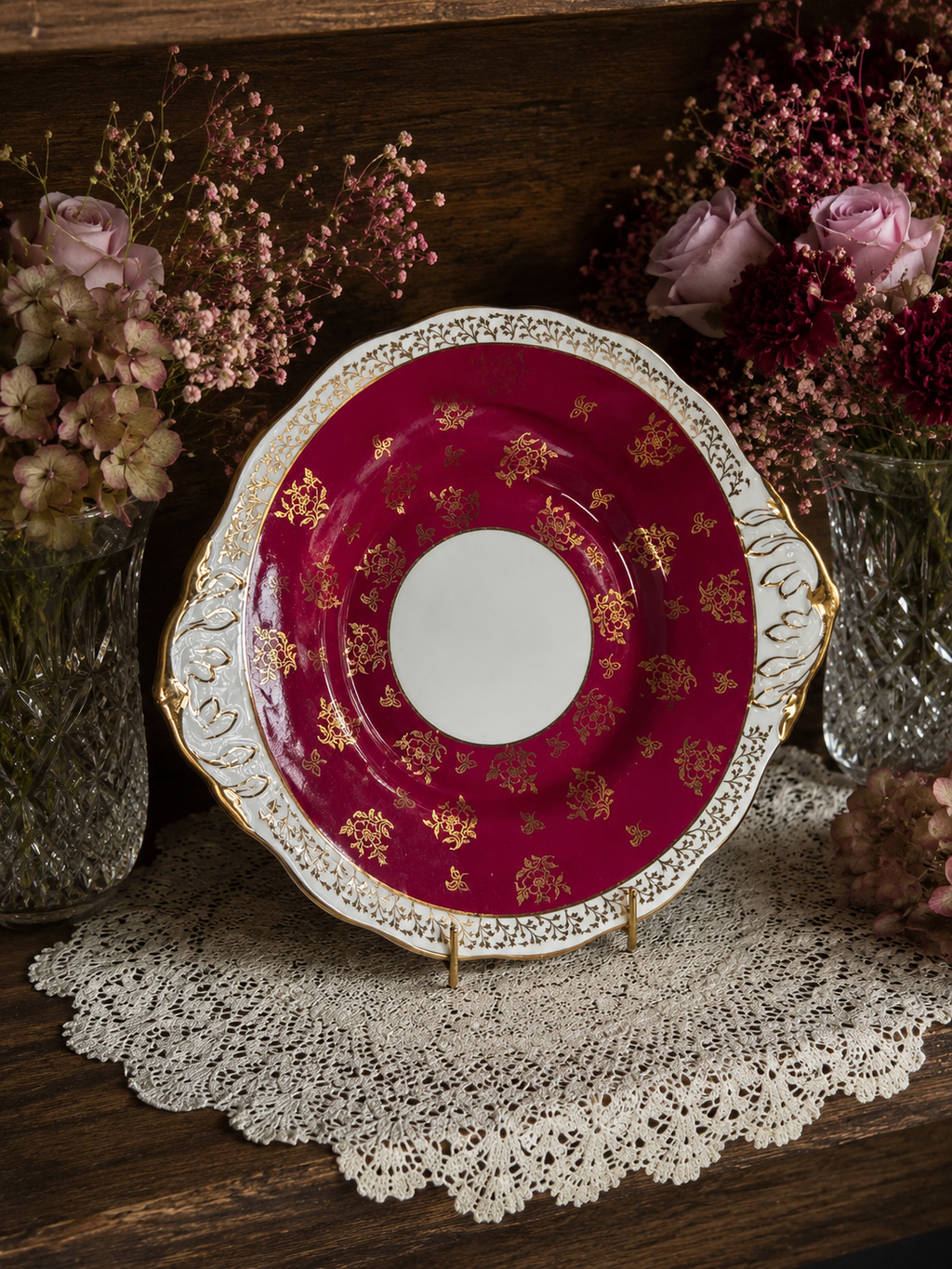 Salisbury Dark Pink & Gold Cake Plate