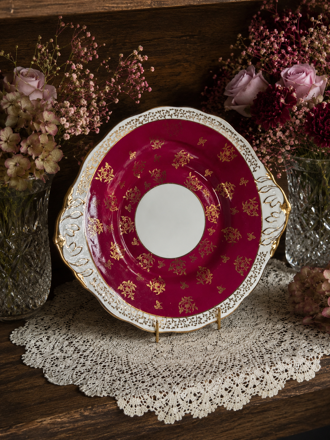 Salisbury Dark Pink & Gold Cake Plate