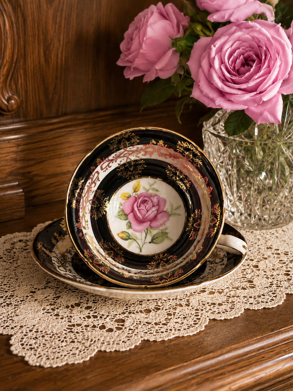Royal Grafton Black & Pink Rose Duo