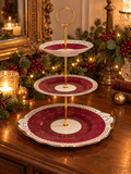 Vintage Burgundy & Gold Floral 3-Tier Cake Stand