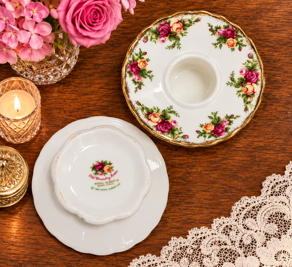 Royal Albert Old Country Roses Round Candlestick Holders