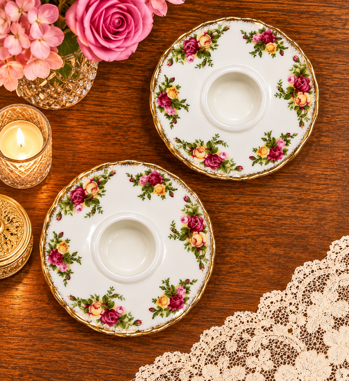 Royal Albert Old Country Roses Round Candlestick Holders