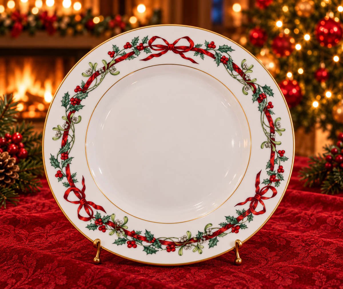 Royal Worcester Holly Ribbons Dinner Plate