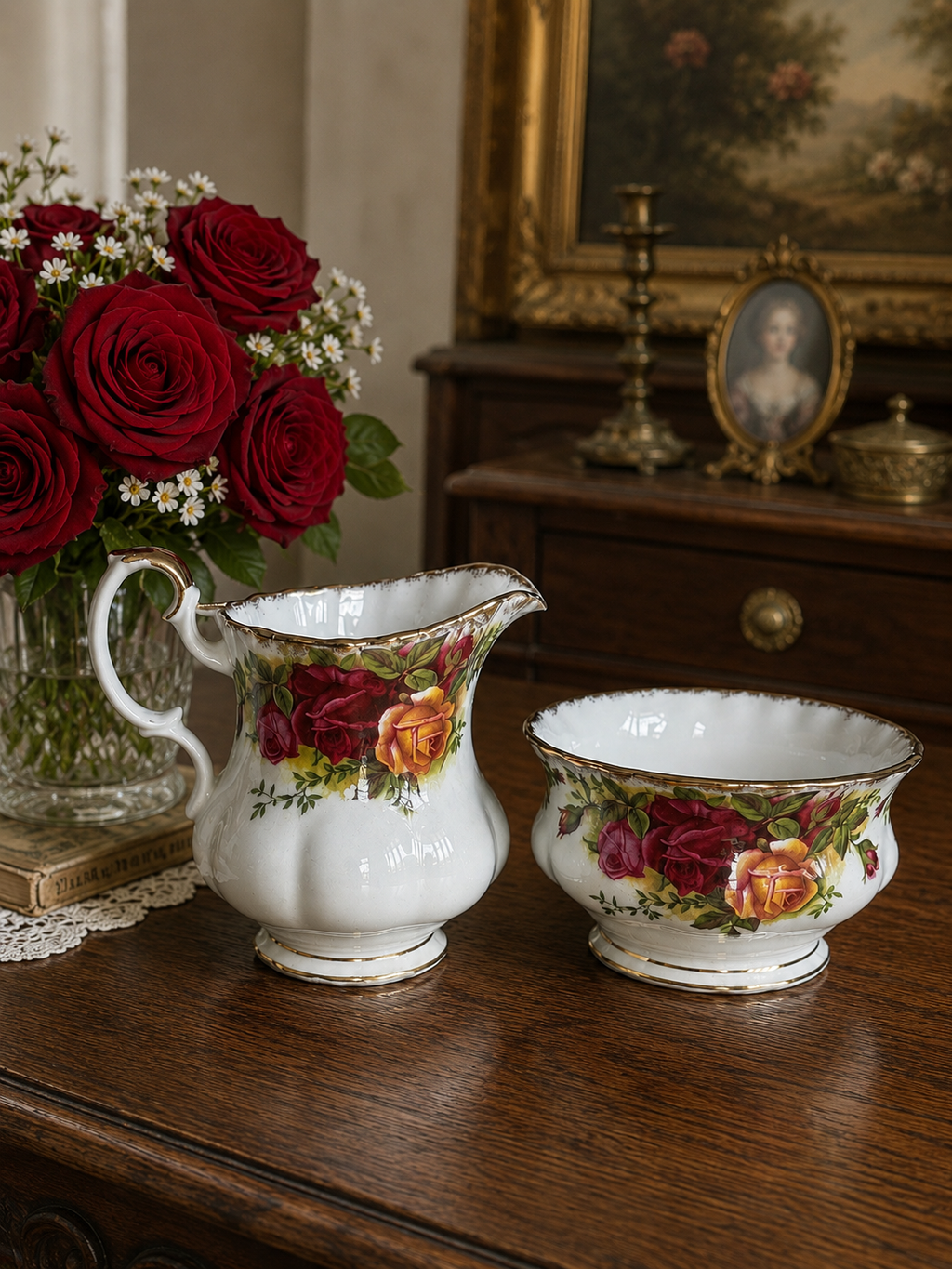 First Quality Royal Albert Old Country Roses Coffee Creamer & Sugar Bowl Set