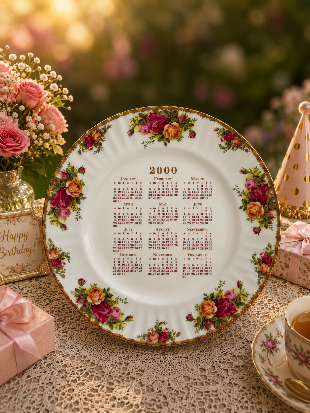 Royal Albert Old Country Roses “2000” Calendar Plate - First Quality