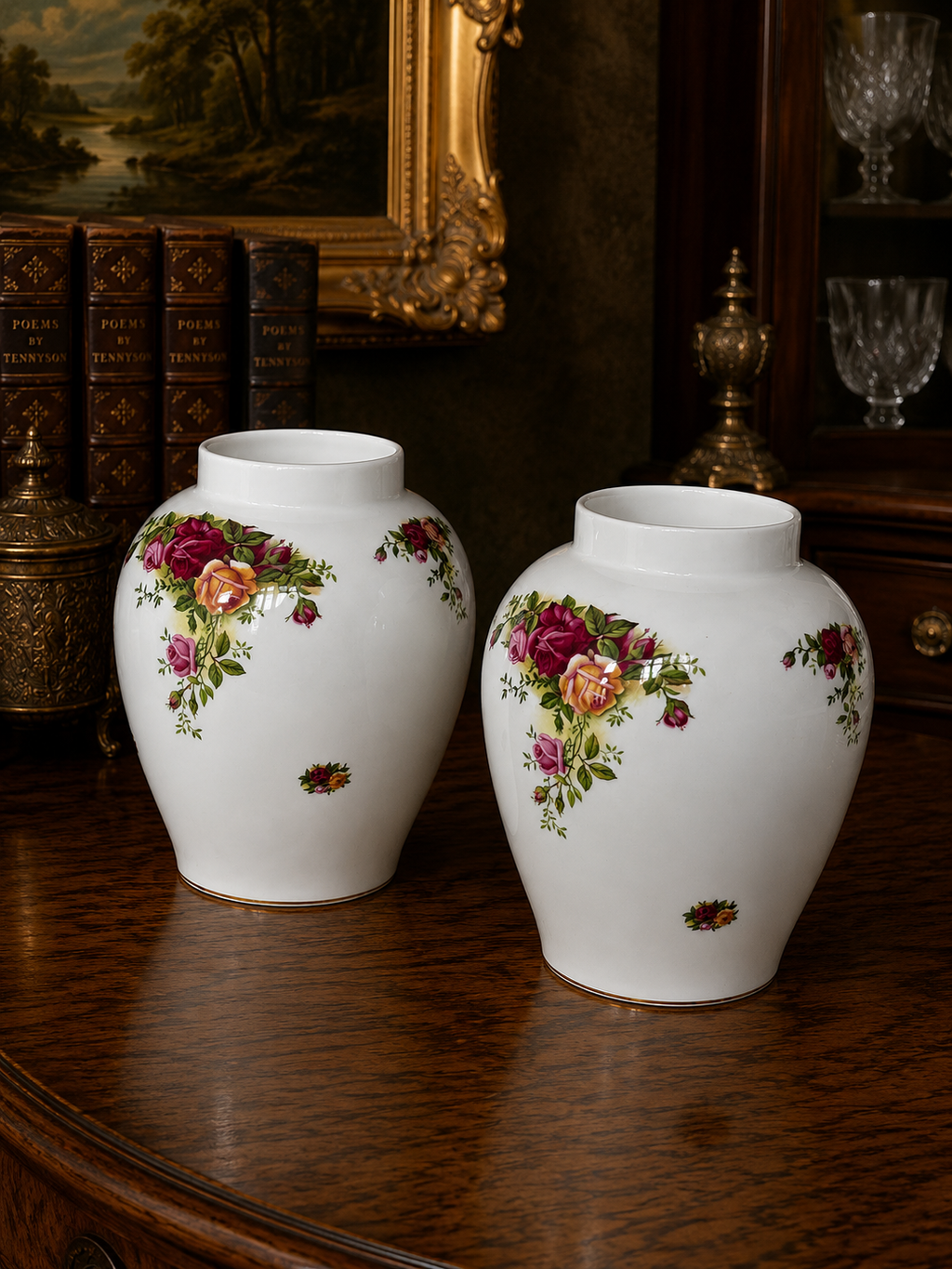 Set of 2 Royal Albert Old Country Roses Ginger Jars (NO LIDS)