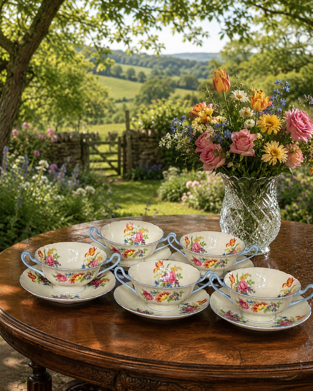 Set of 5 Shelley Soup Coupes with Saucers
