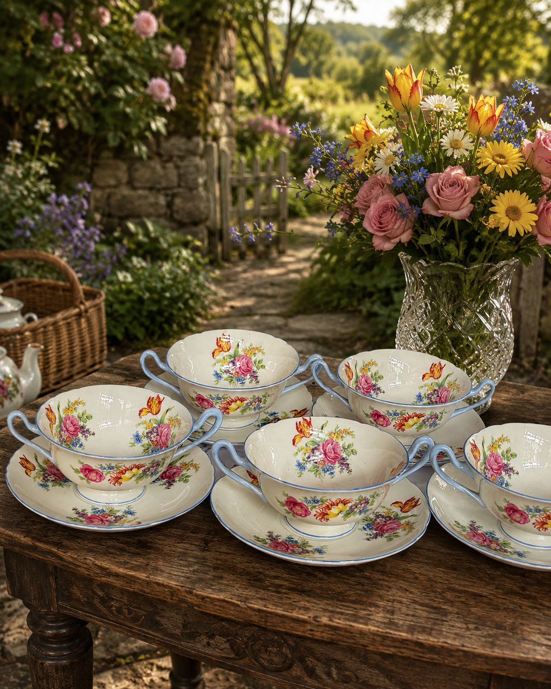 Set of 5 Shelley Soup Coupes with Saucers