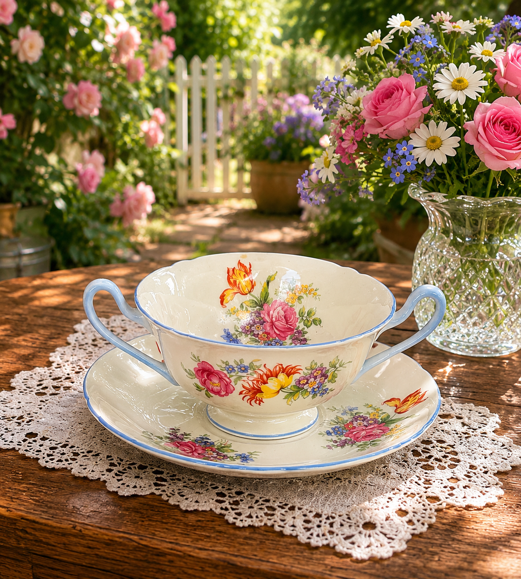 Set of 5 Shelley Soup Coupes with Saucers