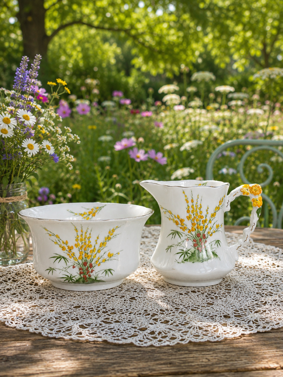 Royal Stafford “Broom” Milk Jug & Sugar Bowl