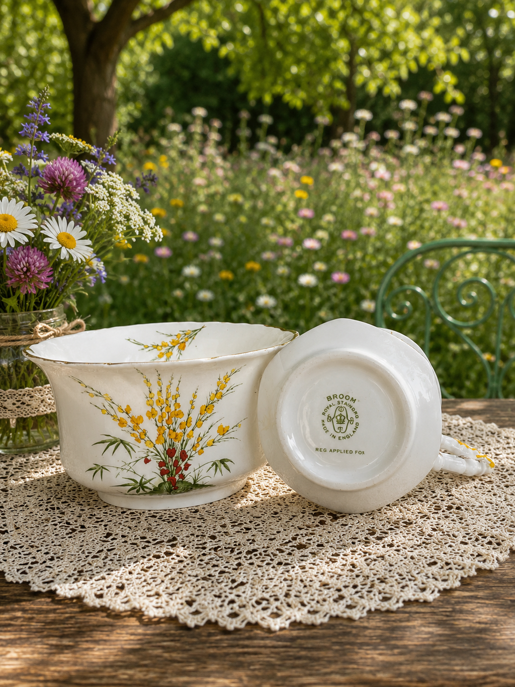 Royal Stafford “Broom” Milk Jug & Sugar Bowl