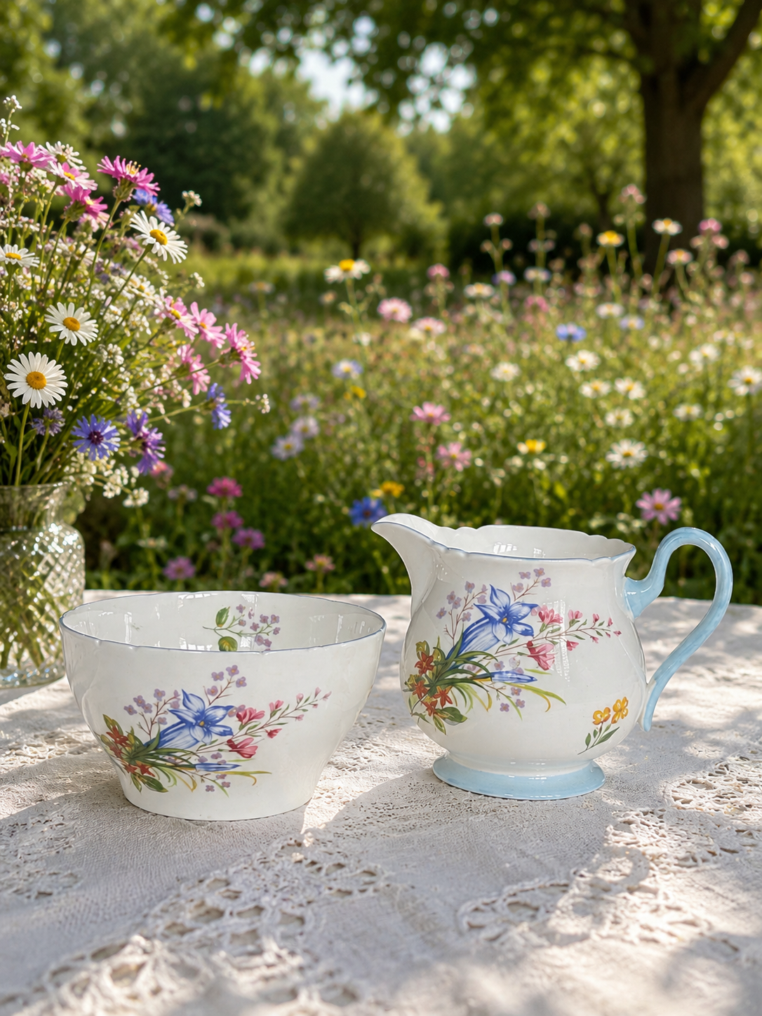Shelley “Wildflowers” Rounded-Shaped Milk Jug & Sugar Bowl