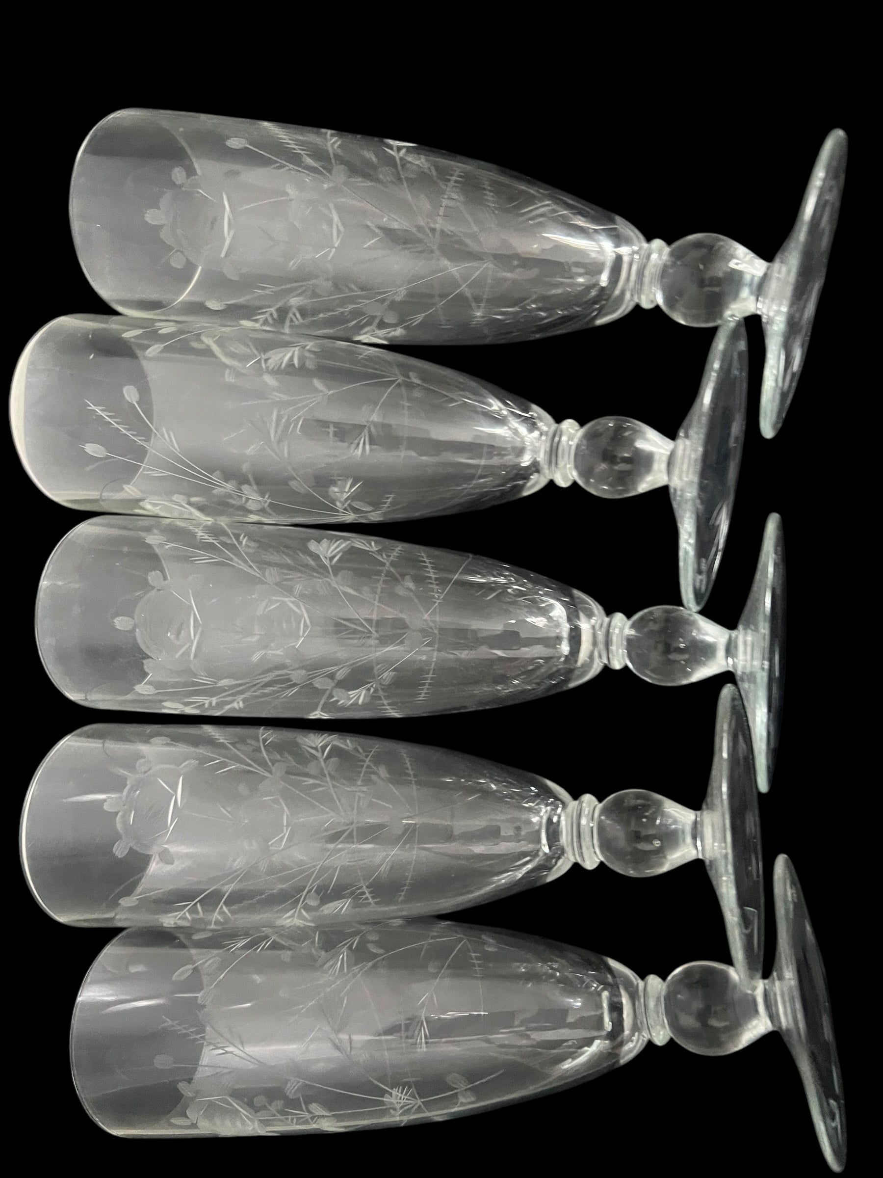 Set 5 tall engraved glasses.  image 6