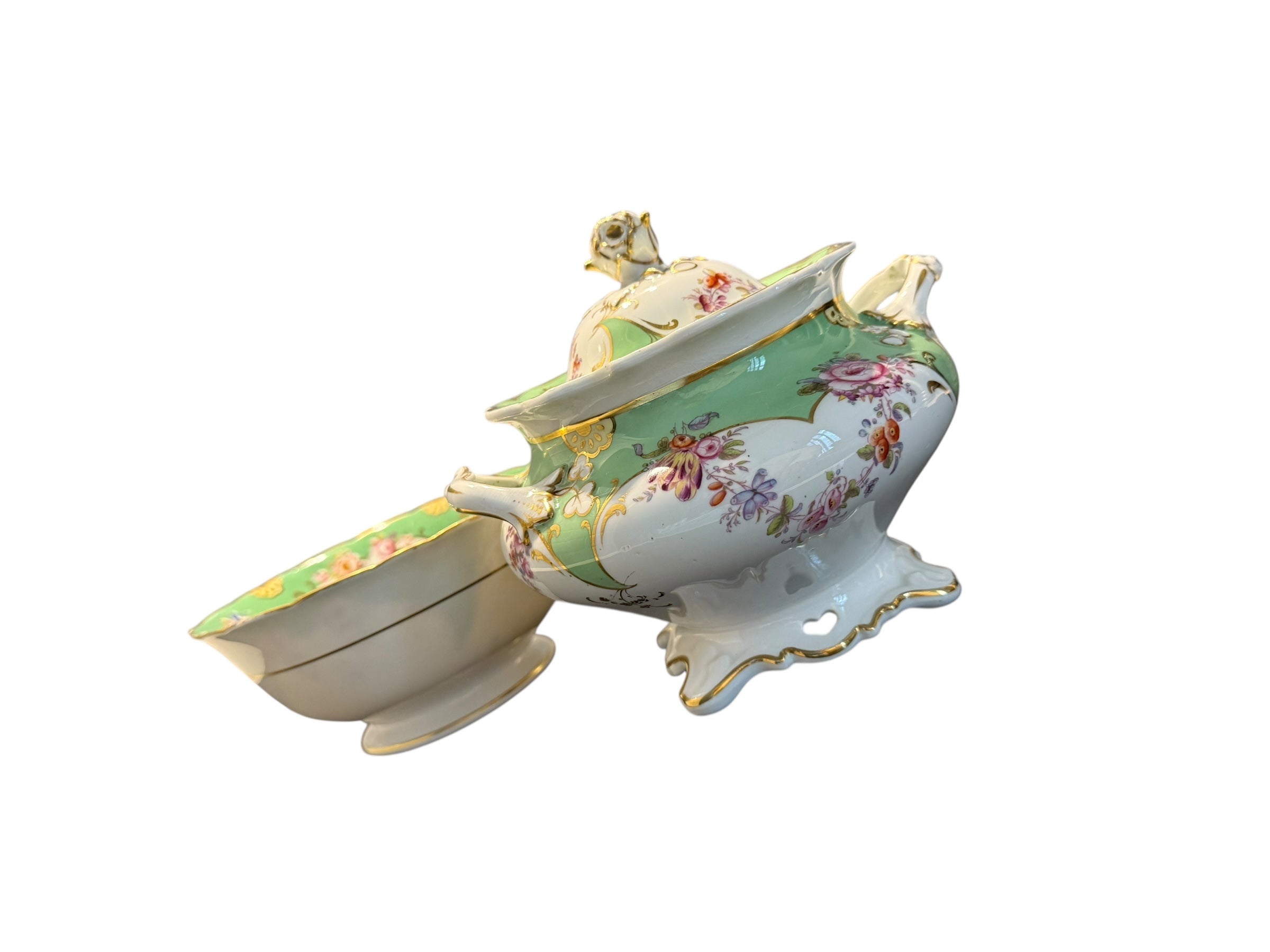 Antique Rockingham. GREEN. Lidded Sucriere & Bowl image 2