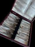 Boxed set vintage cake pastry forks. Chrome image 0