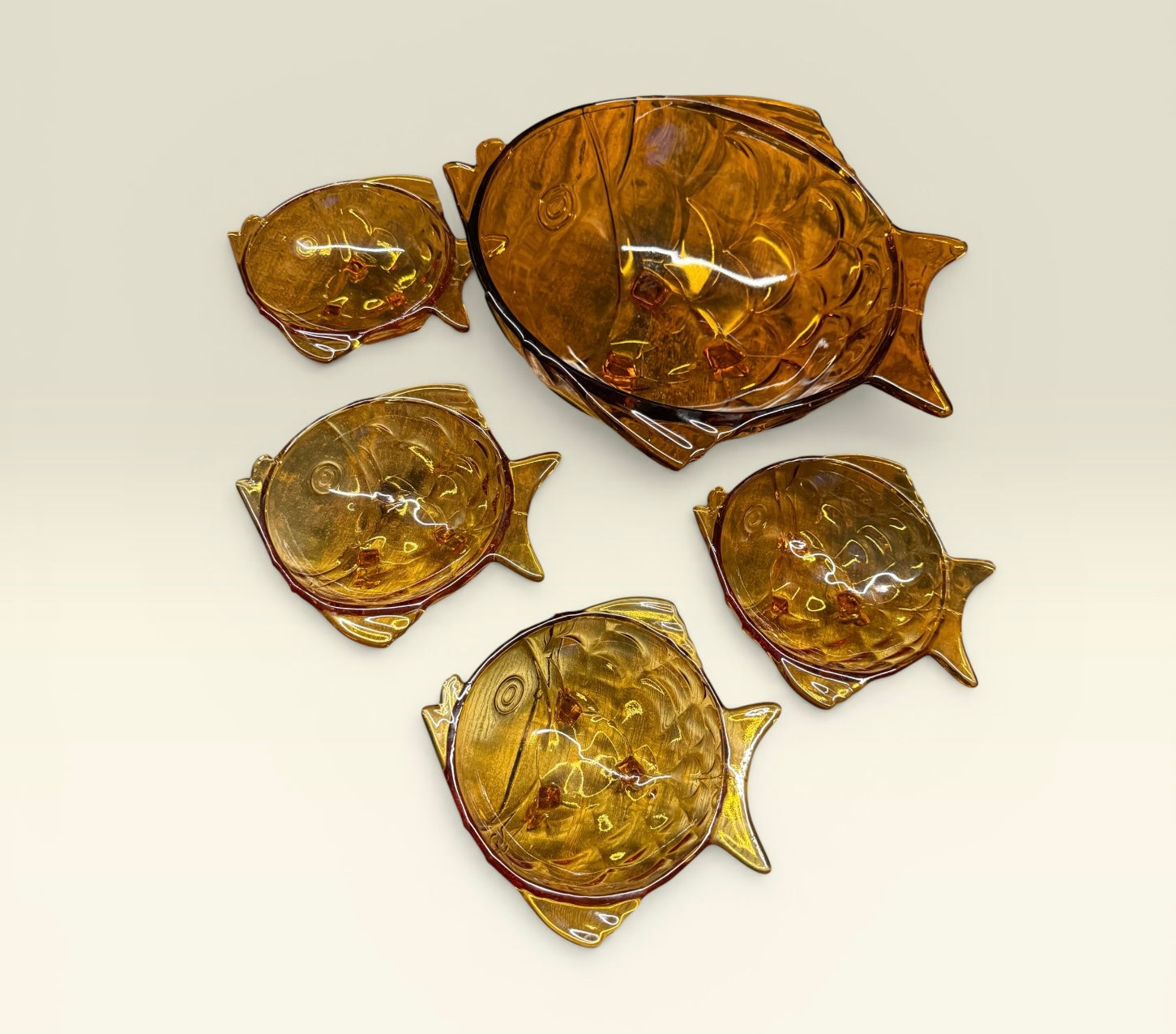 Vintage Amber Glass Fish Dessert Set image 0