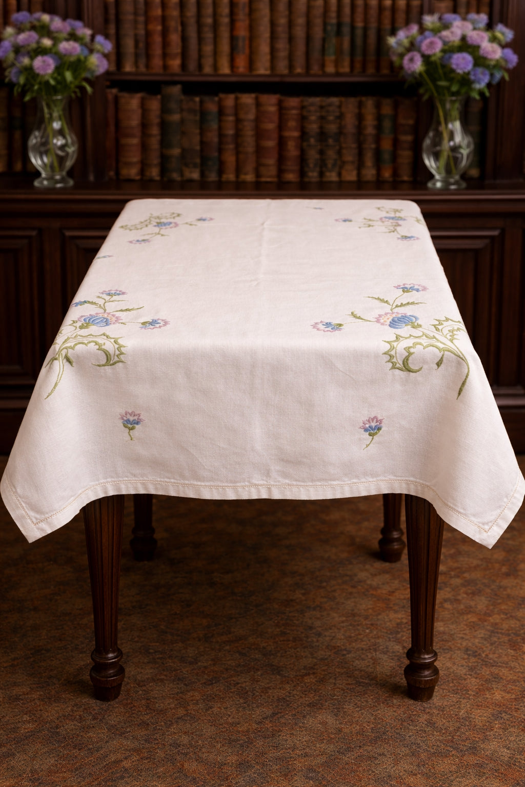 Thistles. Large Hand Embroidered Vintage Tablecloth  image 0