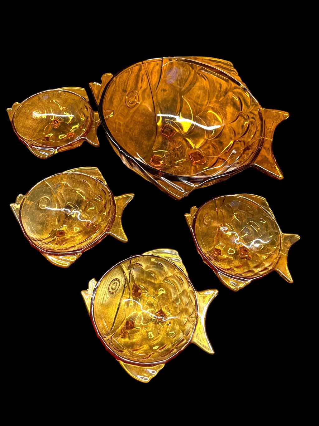 Vintage Amber Glass Fish Dessert Set image 2