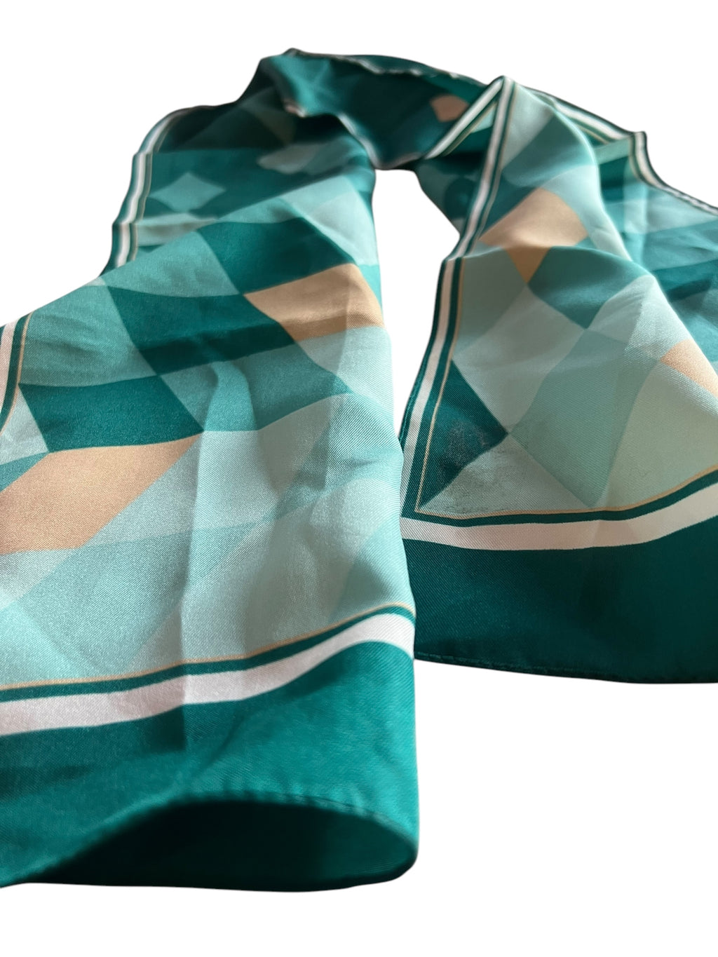 Vintage Scarf. Long Oblong Sea Green Harlequin Design image 6