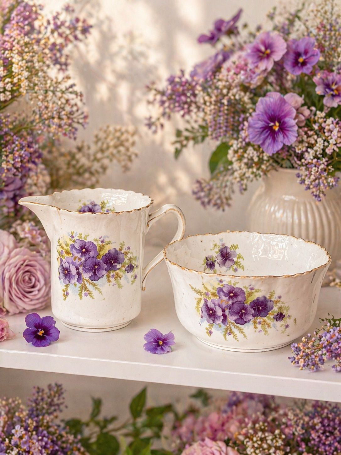 Antique Victorian Milk Jug & Sugar Bowl image 0